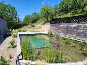 Prirodni bazen koji se sastoji iz dela za plivanje i dela sa biljkama